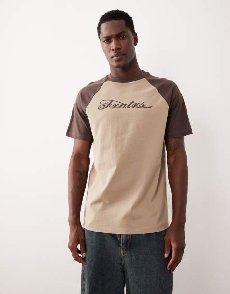 ASOS DESIGN – Naturfärgad t-shirt med raglanärmar och texttryck - view 1