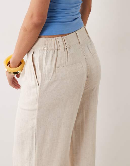 ASOS DESIGN - Naturfarvede bukser i hørblanding med brede ben og plisseringer, 4 af 5