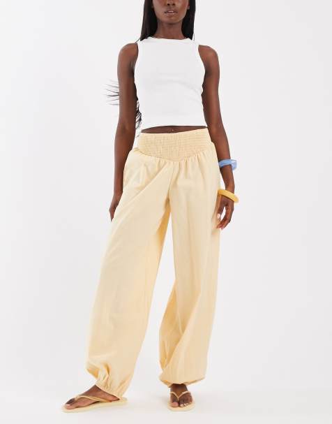 ASOS DESIGN - Naturfarvede bukser med rynker og ballonben i hørblanding - Del af sæt - view 1
