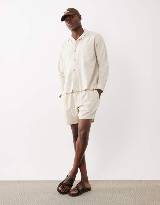 ASOS DESIGN - Naturfarvede shorts i hørmateriale i mellemlængde - Del af sæt, 2 af 5