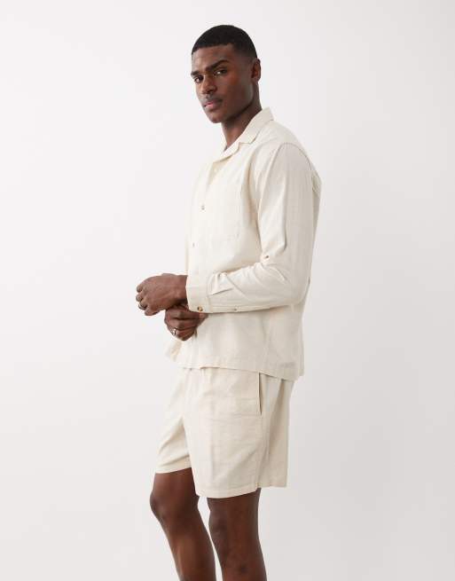 ASOS DESIGN - Naturfarvede shorts i hørmateriale i mellemlængde - Del af sæt, 4 af 5