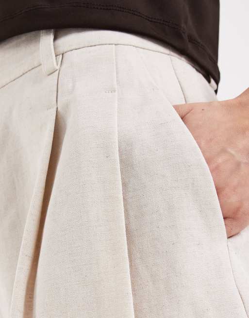 ASOS DESIGN - Naturfarvede skræddersyede shorts med A-form i hørblanding , 5 af 5