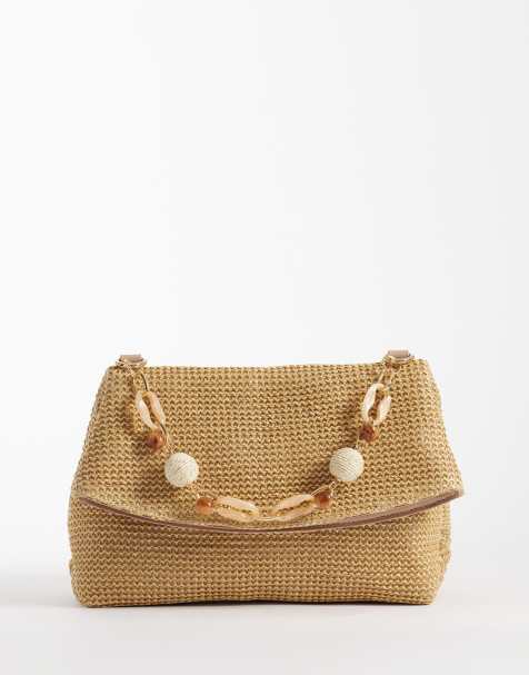 ASOS DESIGN - Naturfarvet clutch-taske i strå med resin-hank - view 1