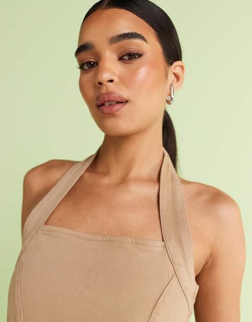 ASOS DESIGN - Naturfarvet minikjole med halterneck i denim, 3 af 4