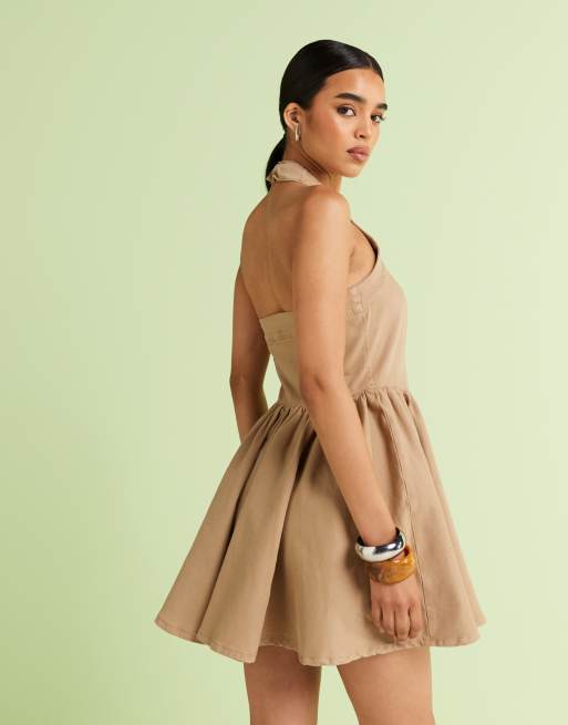 ASOS DESIGN - Naturfarvet minikjole med halterneck i denim, 4 af 4