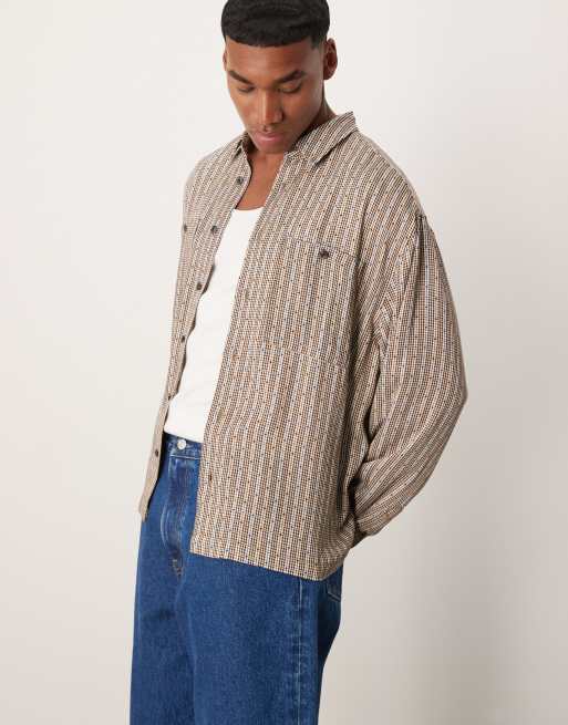 ASOS DESIGN - Naturfarvet oversized firkantet skjorte med retro striber