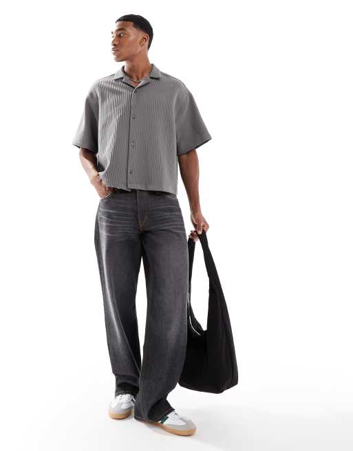 ASOS DESIGN - Naturfarvet oversized skjorte i overdreven ribstrik i firkantet pasform 