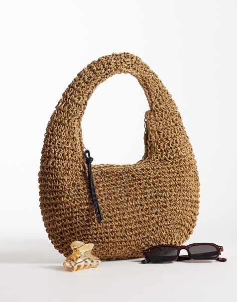 ASOS DESIGN - Naturfarvet skuldertaske i håndhæklet strå med dyb skulderudskæring - view 1