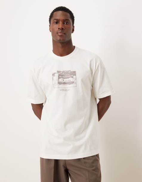 ASOS DESIGN – Naturvit, avslappnad, kraftig t-shirt med tryck i 240gsm - view 1