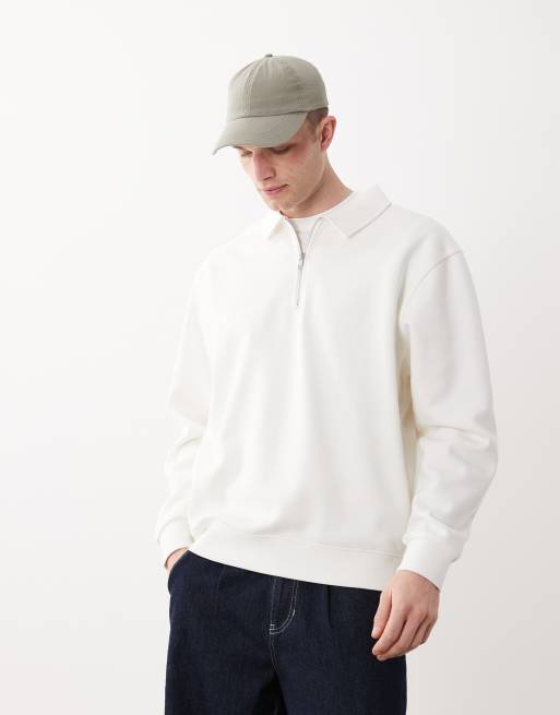 ASOS DESIGN – Naturvit, avslappnad sweatshirt med kort dragkedja och krage, 5 av 5