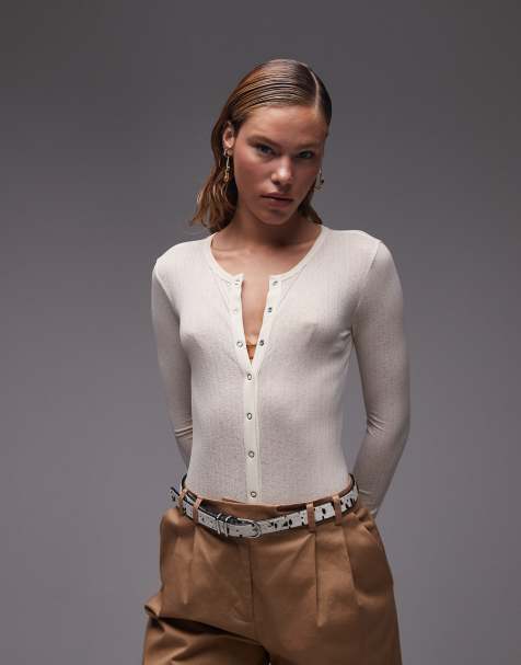 ASOS DESIGN – Naturvit body med ribbad textur och knappar - view 1