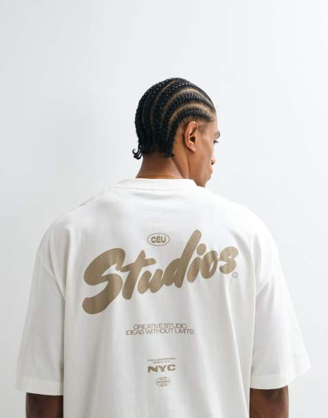 ASOS DESIGN – Naturvit, boxig t-shirt i oversized fit med bubbligt texttryck - view 1