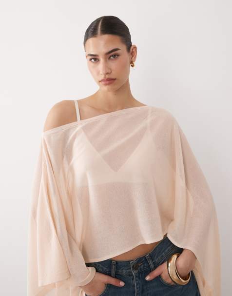 ASOS DESIGN – Naturvit, finstickad, skir poncho - view 1