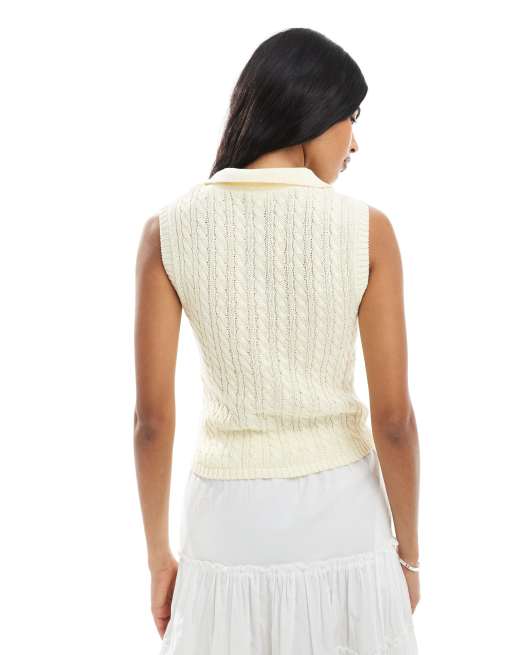 ASOS DESIGN – Naturvit, flätstickad pikétröja, 4 av 4