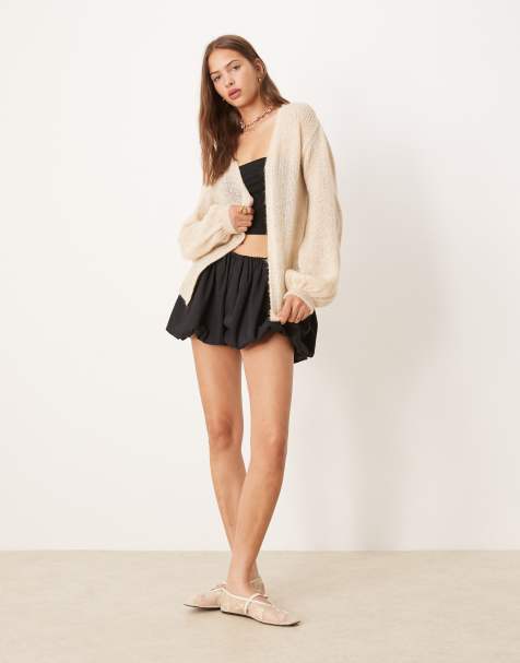 ASOS DESIGN – Naturvit, fluffigt stickad kofta med ballongärmar - view 1
