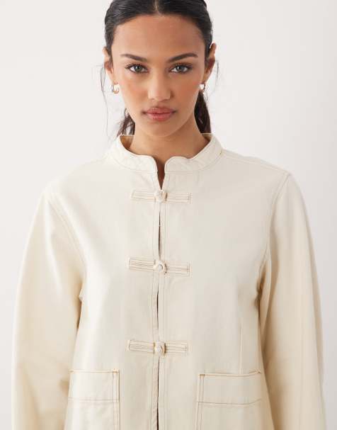 ASOS DESIGN – Naturvit jacka med manadrinkrage - view 1