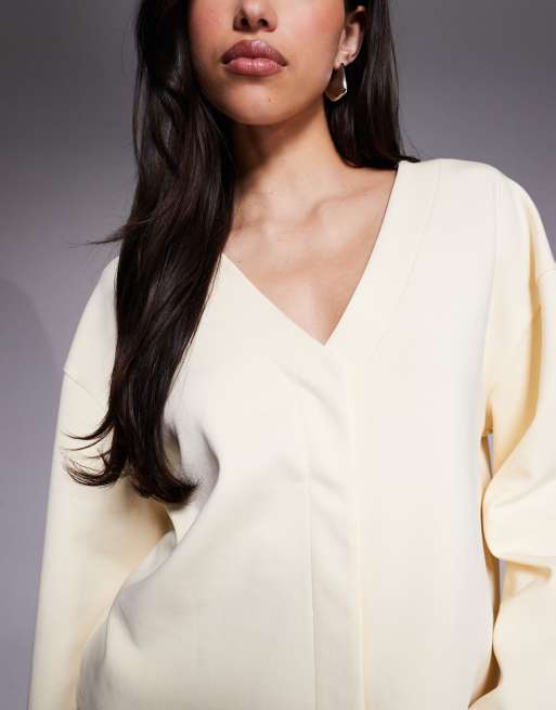 ASOS DESIGN – Naturvit, kort kofta med v-ringning och långa ärmar, del av set, 3 av 4