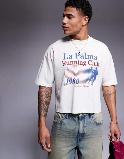 ASOS DESIGN – Naturvit, kort t-shirt i oversize med sport-tryck framtill - view 1