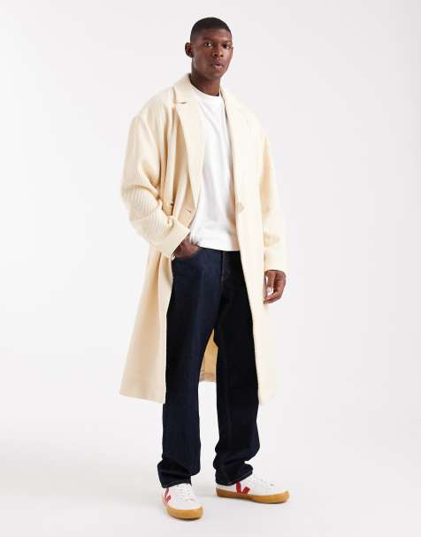 ASOS DESIGN – Naturvit, lång ytterrock i oversize av ylletyg - view 1