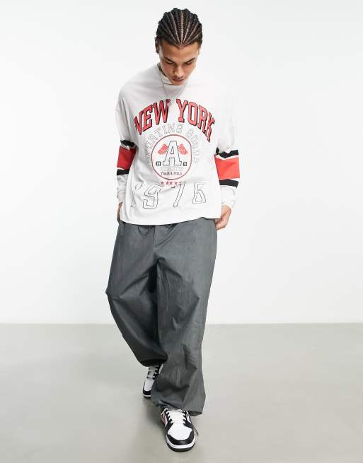 ASOS DESIGN – Naturvit, långärmad t-shirt med collegetryck framtill, 4 av 4