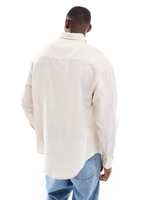 ASOS DESIGN – Naturvit linneskjorta i 90-talsinspirerad oversize, 2 av 4