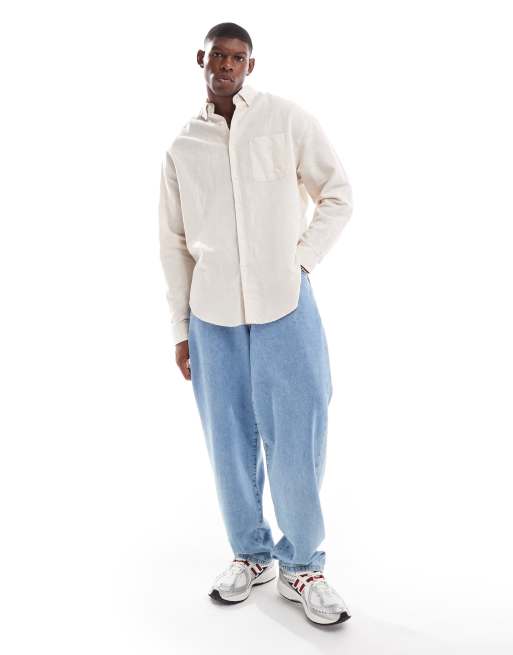 ASOS DESIGN – Naturvit linneskjorta i 90-talsinspirerad oversize, 4 av 4