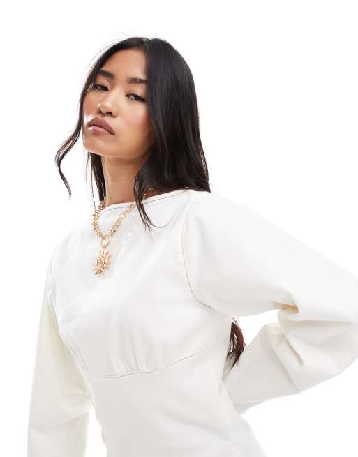 ASOS DESIGN – Naturvit miniklänning i denim med cocoon-ärmar, 3 av 4