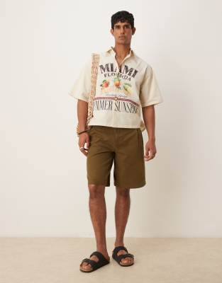 ASOS DESIGN – Naturvit, mönstrad skjorta med boxig oversize-passform - view 1