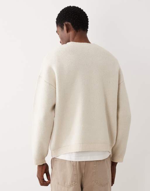 ASOS DESIGN – Naturvit och salviagrön, stickad tröja i oversize med "Atelier"-tryck, 3 av 5