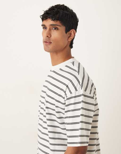 ASOS DESIGN – Naturvit och svartrandig t-shirt i oversize, 4 av 5