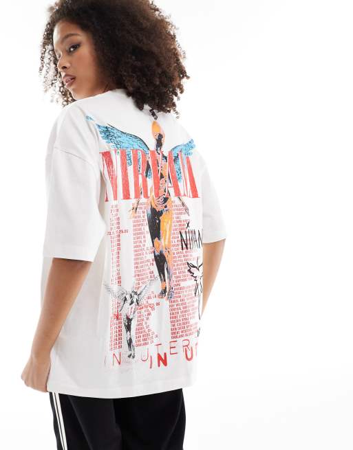 ASOS DESIGN – Naturvit oversize t-shirt i unisex-modell med Nirvana Tour-tryck, 3 av 4