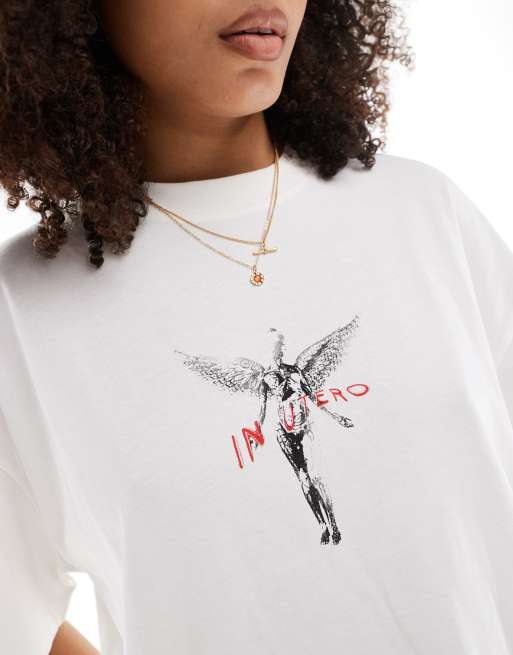 ASOS DESIGN – Naturvit oversize t-shirt i unisex-modell med Nirvana Tour-tryck, 4 av 4