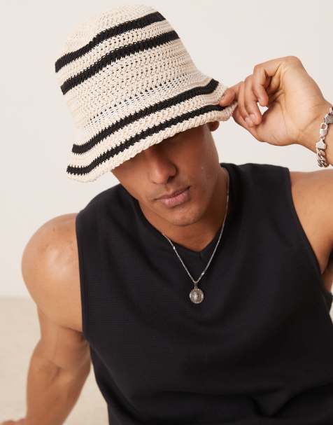 ASOS DESIGN – Naturvit, randig, stickad solhatt - view 1