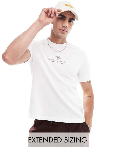 ASOS DESIGN – Naturvit, ribbad t-shirt med texttryck framtill - view 1