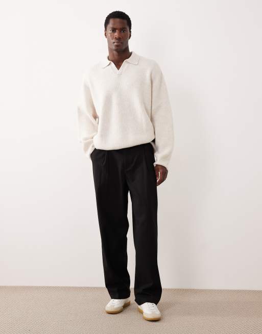 ASOS DESIGN – Naturvit, ribbstickad fiskartröja i extra oversize med boxig passform och sprund, 2 av 5