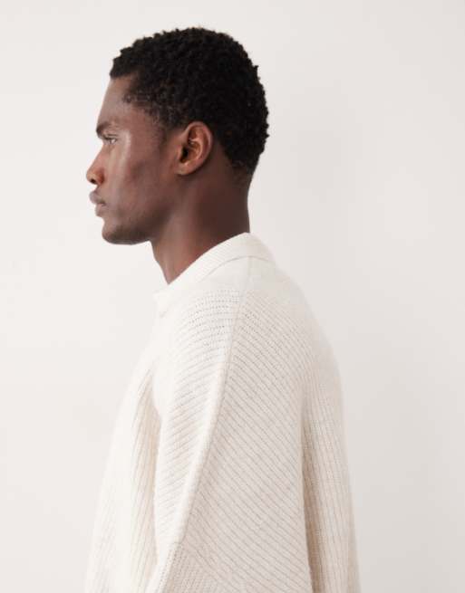 ASOS DESIGN – Naturvit, ribbstickad fiskartröja i extra oversize med boxig passform och sprund, 4 av 5