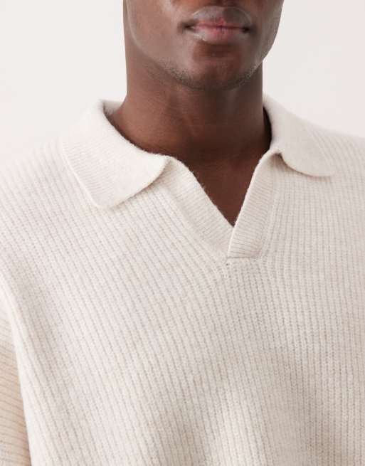 ASOS DESIGN – Naturvit, ribbstickad fiskartröja i extra oversize med boxig passform och sprund, 5 av 5