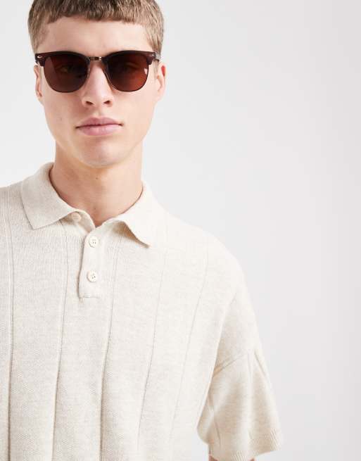 ASOS DESIGN – Naturvit, ribbstickad pikétröja i oversize med korta ärmar, 2 av 5
