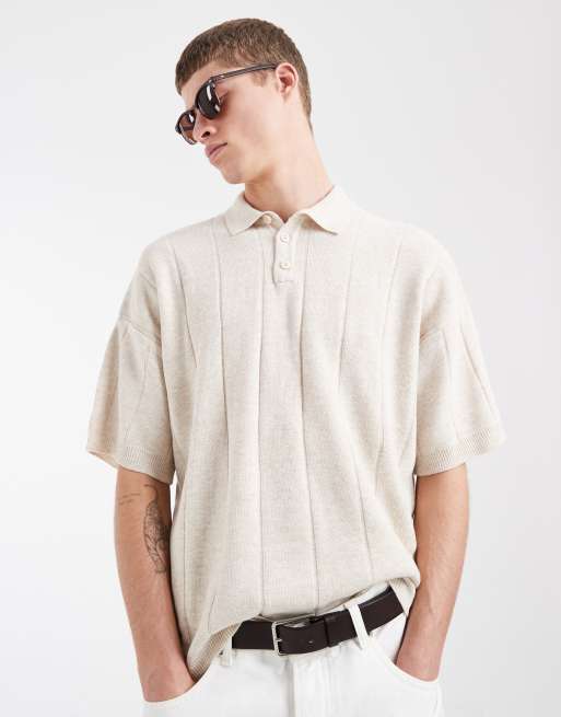 ASOS DESIGN – Naturvit, ribbstickad pikétröja i oversize med korta ärmar, 3 av 5