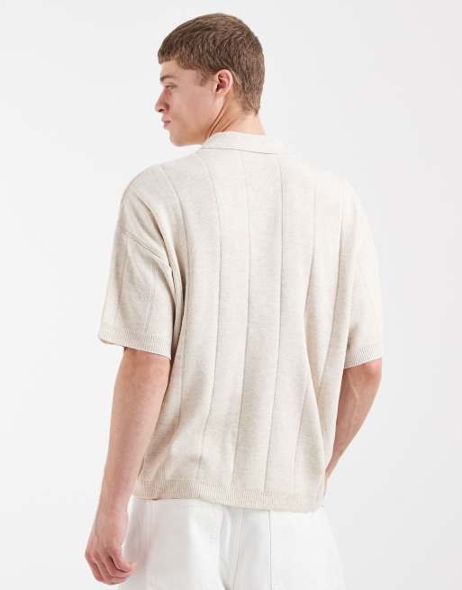 ASOS DESIGN – Naturvit, ribbstickad pikétröja i oversize med korta ärmar, 5 av 5