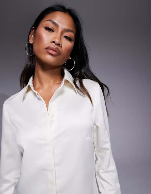 ASOS DESIGN – Naturvit satinskjorta med smal passform, 4 av 4