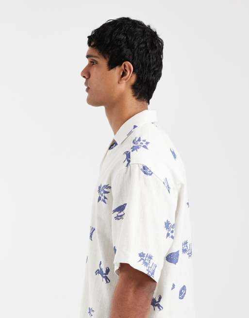 ASOS DESIGN – Naturvit skjorta i oversized fit med heltäckande mönster, 4 av 5