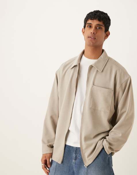 ASOS DESIGN – Naturvit skjortjacka i coach-modell med randig struktur och boxig passform - view 1