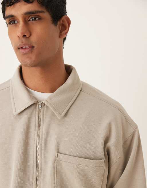 ASOS DESIGN – Naturvit skjortjacka i coach-modell med randig struktur och boxig passform, 3 av 4