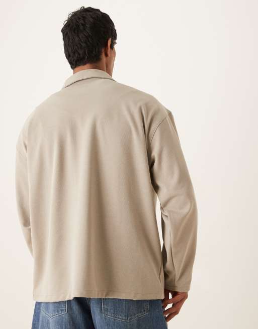 ASOS DESIGN – Naturvit skjortjacka i coach-modell med randig struktur och boxig passform, 4 av 4