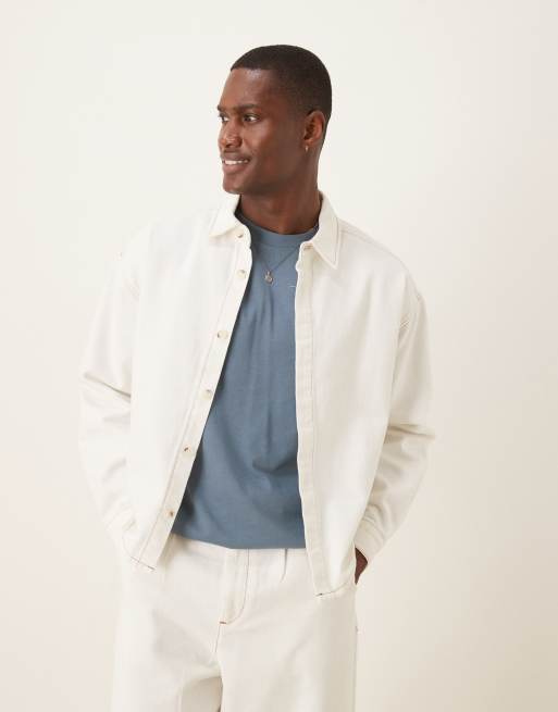 ASOS DESIGN – Naturvit skjortjacka i denim och oversize med 90-talsstil, del av set