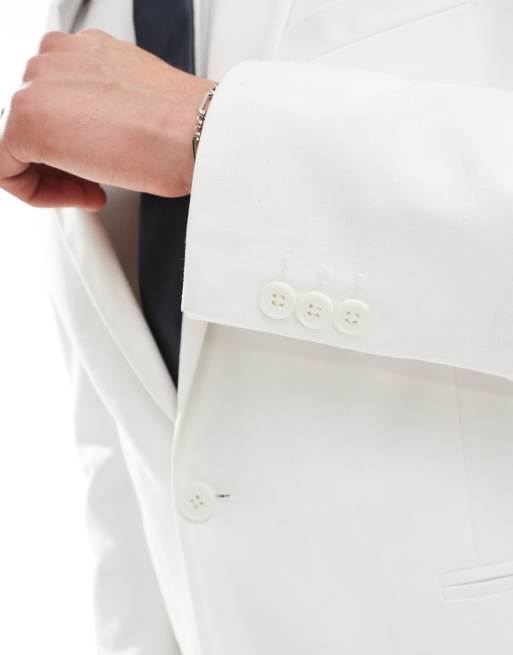ASOS DESIGN – Naturvit, smal kavaj i linnemix, del av kostym, 3 av 5