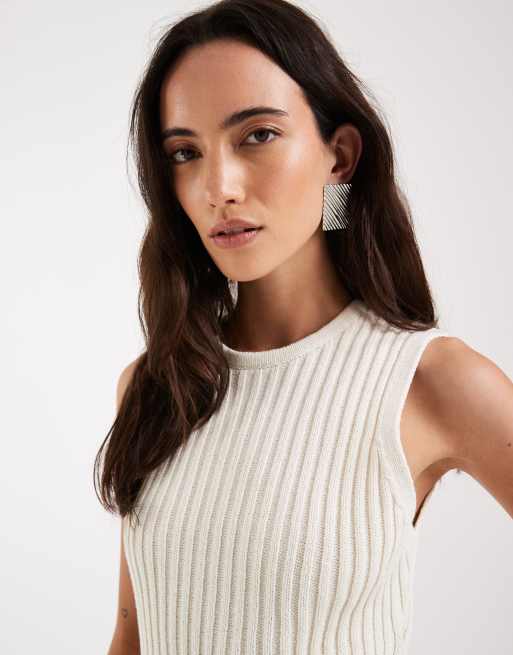 ASOS DESIGN – Naturvit, stickad, asymmetrisk topp med veck och markerad midja, 3 av 4