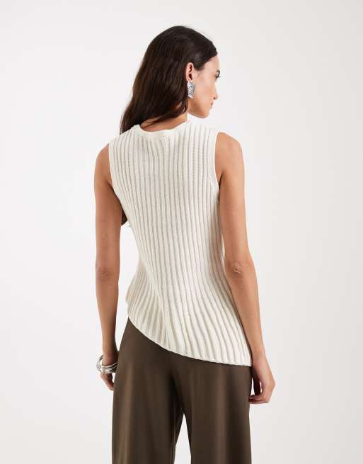 ASOS DESIGN – Naturvit, stickad, asymmetrisk topp med veck och markerad midja, 4 av 4