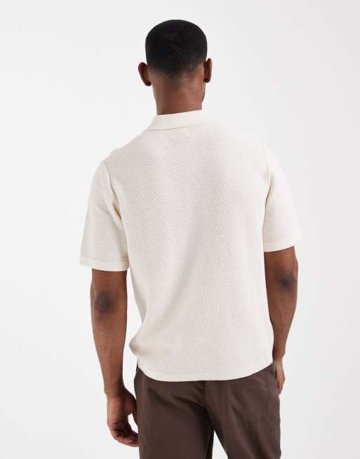ASOS DESIGN – Naturvit, stickad, avslappnad pikétröja med broderi framtill, 5 av 5